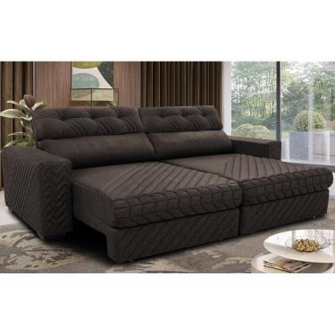 Imagem de Sofá Retrátil E Reclinável 2,95m Molas Ensacadas Cama Inbox Style Thermo Gel Linho Marrom