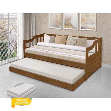 Imagem de Sofá Cama Solteiro Com Cama Auxiliar Madeira Maciça - Kit 2 Atraente - Imbuia - Cor: Marrom