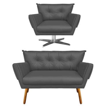 Imagem de Kit 1 Namoradeira e 1 Poltrona Giratória Anitta Grafite