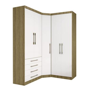 Imagem de Guarda Roupa De Canto 3 Peças 5 Portas 4 Gavetas Paris Luciane Móveis Avelã Pf-branco Pf