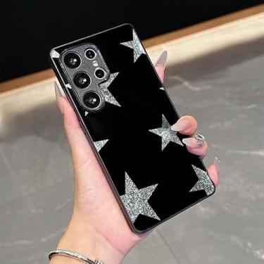 Imagem de Capa de telefone para Samsung Galaxy, preta com estrelas prateadas de glitter, capa protetora (multicolorida, Galaxy S25 5G)