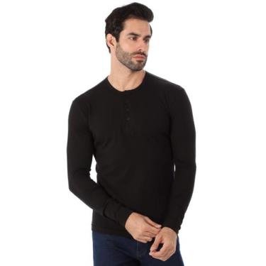 Imagem de Blusa Masculina Anistia Manga Longa Henley com Botões Preta, Preto, G