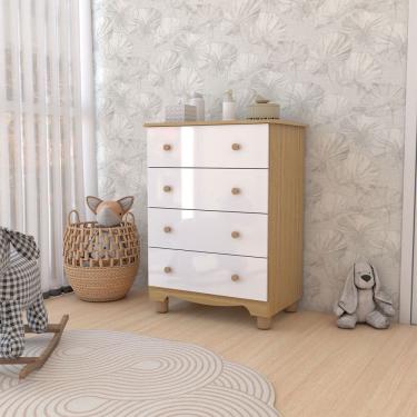 Imagem de Cômoda Infantil Sueño 4 Gavetas 100% Mdf Branco Brilho/Amêndoa - Panorama Móveis