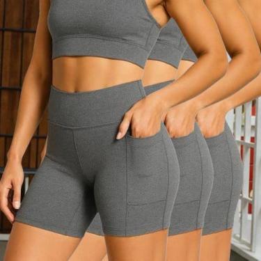 Imagem de Kit c/ 3 SHORTS Legging BOLSO LISO Cintura Alta Fitness Treino Casual 