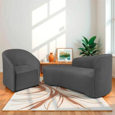Imagem de Kit Sofá Curvo França 160cm L.e E Poltrona Luiza Max Conforto, Elegância E Design Moderno Linho Cinza Escuro
