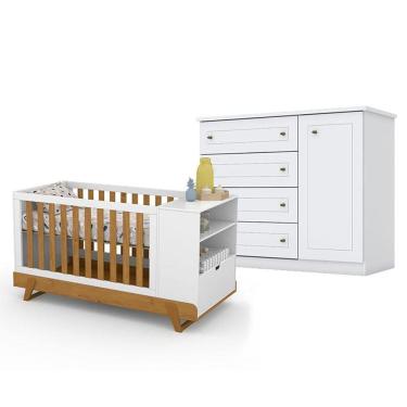 Imagem de Berço Multifuncional Bkids Branco Freijó Eco Wood - Matic e Cômoda Infantil Americano Branco HP - Henn