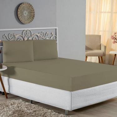 Imagem de Jogo De Cama King Nobre 3 Peças Lençol Com Elástico De 30cm De Altura Malha 100% Algodão - Avelã