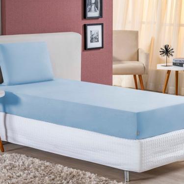 Imagem de Jogo De Cama Solteiro Nobre 2 Peças Lençol Com Elástico De 30cm De Altura Malha 100% Algodão - Azul-bebê