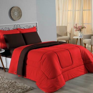 Imagem de Edredom Queen Nobre 1 Peça Dupla Face 2,40m X 2,60m Malha 100% Algodão - Vermelho / Marrom