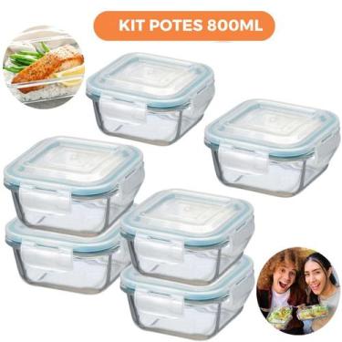 Imagem de Kit 6 Potes De Vidro Herméticos Quadrados 800Ml - Ad Importação