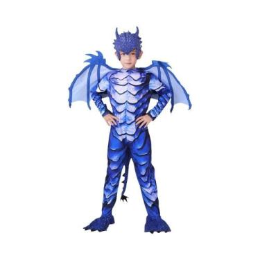 Imagem de Fantasia De Cavaleiro Dragão Azul Para Crianças Com Asas, Cauda E Másc