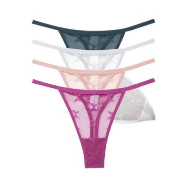 Imagem de Conjunto De Tanga Sexy Em Renda Para Mulheres 4PCS, G String Transpare