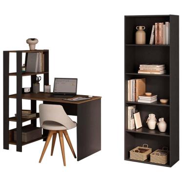 Imagem de Mesa Escrivaninha E Estante 5 Prateleiras Arly Pinho Preto