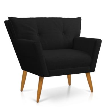Imagem de Poltrona Anitta Linho Preto A79 Pés Palito Castanho D03 - D'Rossi
