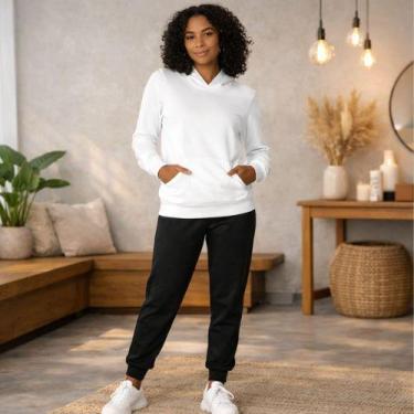 Imagem de Blusão Feminino Moletom Básico com Capuz e Bolso Canguru Malwee, G, Br