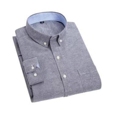 Imagem de Camisa Oxford Masculina Slim Fit De Manga Longa Sem Amassar Para Prima