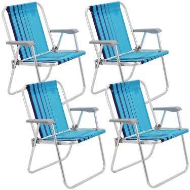 Imagem de Kit 04 Cadeiras de Praia Tramontina Samoa Alta Alumínio c/ Assento Azul Cristal e Marinho 92900002