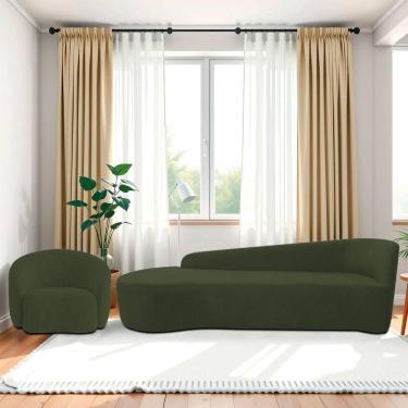 Imagem de Kit Divã Recamier Orgânico França 250cm Lado Esquerdo E Poltrona Amore Linho Verde