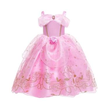 Imagem de Vestido De Princesa Aurora Rosa Com Estampa Floral De Rosas, Fantasia 