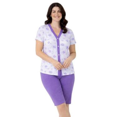 Imagem de Pijama Feminino Aberto Meia Manga Pescador Bermuda Verão Senhora - Sem