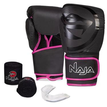 Imagem de Luva Boxe Muay Thai Black Line Naja - Par de Luvas + Bandagem + Protet