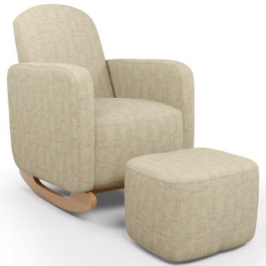 Imagem de Poltrona de Amamentação com Balanço e Puff Orgânico Saori W01 Linho Bege - Lyam Decor