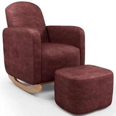 Imagem de Poltrona de Amamentação com Balanço e Puff Orgânico Saori W01 Linho Bordô - Lyam Decor
