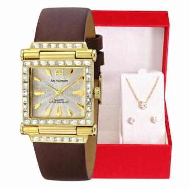 Imagem de Relógio Feminino Champion Ana Hickmann Quadrado Dourado Marrom AH20051