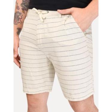 Imagem de Bermuda Calvin Klein Jeans Masculina Cordão Cotton Stripes Off White-Masculino