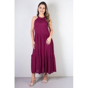 Imagem de Vestido feminino midi decote halter 70968 - Fluffy, Bordô, GG