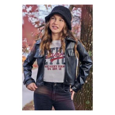 Imagem de Jaqueta Couro Preto com Bolsos Menina Teen Vic Vicky, 20, Preto