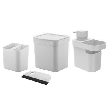 Imagem de Kit 4 Peças Cozinha Dispenser Detergente Rodinho Lixeira 2,5L Escorred