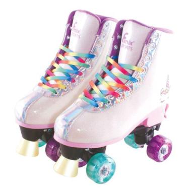 Imagem de Patins Ajustável 4 Rodas Com Luzes Branco Fenix, 31, 34