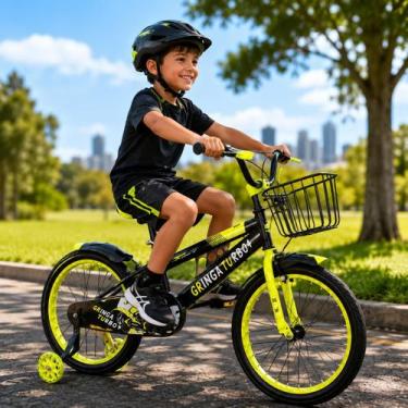 Imagem de Bicicleta Infantil Aro 16 Old School Amarela 4 a 8 Anos LED Pneu Gross