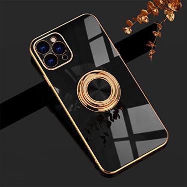 Imagem de Capa de silicone de chapeamento de luxo para iphone 13 12 11 pro xs max mini se x xr 7 8 plus suporte de anel de metal liso suporte capa de telefone macio, preto, para i7 plus i8 plus