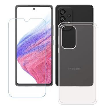 Imagem de FZYM Capa para Samsung Galaxy A53 + película protetora de tela de vidro temperado, capa protetora fina transparente macia de gel TPU silicone capa para celular Samsung Galaxy A53 (6,4 polegadas)