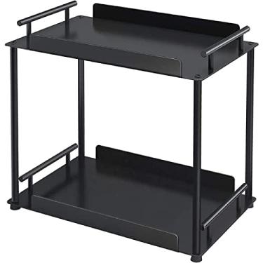 Imagem de Pkfinrd Prateleira de armazenamento de banheiro sobre vaso sanitário, suporte de 2 andares, organizador de bancada, organizador de cosméticos, suporte organizador de temperos de cozinha (cor: preto)