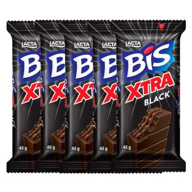 Imagem de Chocolate Bis Lacta Xtra Black 45g | Kit com cinco unidades