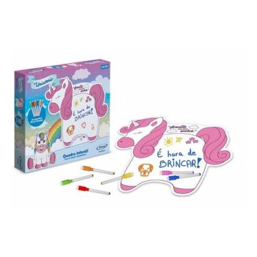 Imagem de Quadro Branco Infantil Lousa De Unicórnio Pintar Canetinhas
