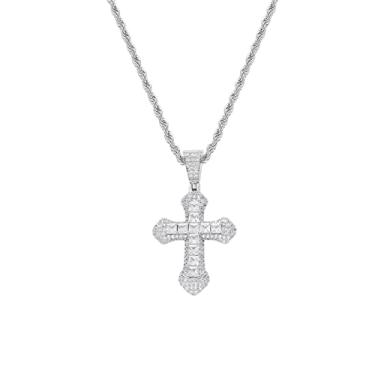 Imagem de CAIHANV Colar com pingente de cruz de zircão colorido para mulheres ou homens, colar de cruz de ouro branco diamante cheio de hip hop, 61 cm., Zircônia cúbica, Zircônia cúbica