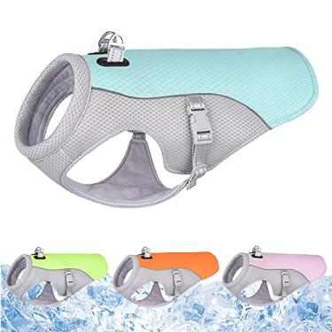 Imagem de Colete de resfriamento para cães de verão arnês refletivo de liberação rápida roupas quentes para animais de estimação jaqueta de gelo respirável para cachorro pequeno, médio grande, azul, GG (peito: 70cm)