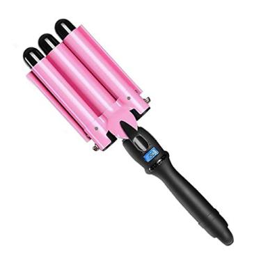Imagem de Modelador de cachos para cabelo com 3 barris ondulados, ferramenta de crimpagem de bolhas com visor LCD, cerâmica turmalina, temperatura ajustável, pinça profissional para modelar cabelo (28 mm)