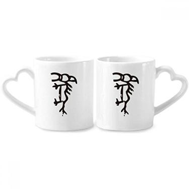 Imagem de Bones Inscriptions Conjunto de canecas de porcelana para casais, cavalos do zodíaco chinês, coração de cerâmica