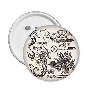 Imagem de Broche de ilustração de vida marinha de hipocampo preto com emblema de botão, 5 peças