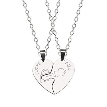 Imagem de CNBPIC Colar 2 Pces Coração Forma Pingente Titânio Aço Corrente Couro Corda Casal Joias Presente