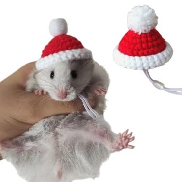 Imagem de Chapéu de hamster mini animais pequenos com alça ajustável adoráveis chapéus minúsculos tricotados à mão para lagarto, porquinho-da-índia réptil roupas de festa de Natal acessórios de fantasia (N, pequeno)