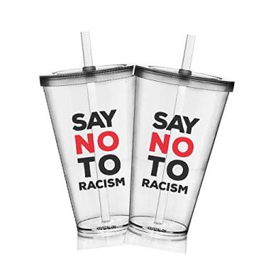Imagem de 2 Copos com Tampa e Canudo Personalizados Say no Racismo