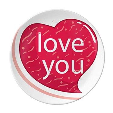 Imagem de Prato decorativo de porcelana Salver Dia dos Namorados Coração Rosa I Love Prato de jantar