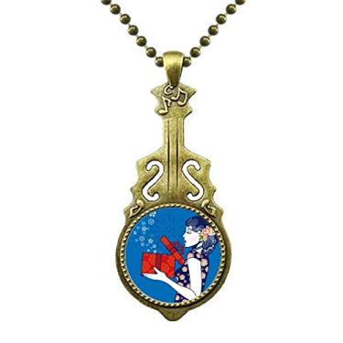 Imagem de DIYthinker Colar de mulher azul da cultura chinesa com pingente de música de guitarra antiga