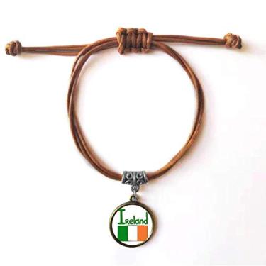 Imagem de DIYthinker Pulseira de couro com estampa verde bandeira nacional da Irlanda pulseira marrom joia presente